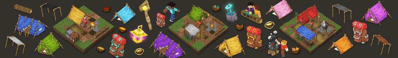 Panorama of the Minecraft Bedrock Marketplace product Camping Backpack Add-On created by HorizonBlocks.