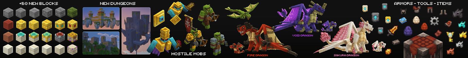 Panorama of the Minecraft Bedrock Marketplace product DRAGONS Add-On created by HorizonBlocks.