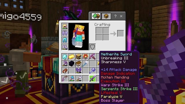 Screenshot of the Minecraft Bedrock Marketplace product Enchantments Add-On created by HorizonBlocks.