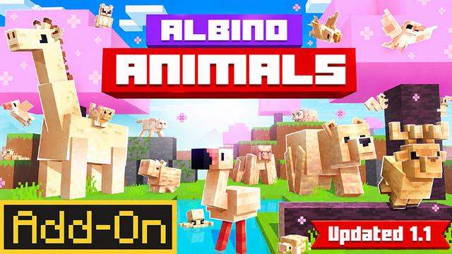 Thumbnail of the Minecraft Bedrock Marketplace product Albino Animals created by Hourglass Studios.