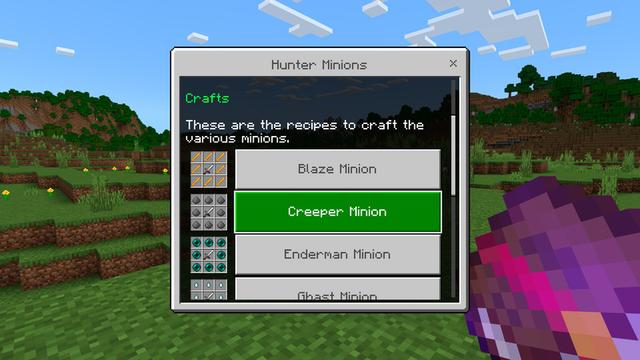 Screenshot of the Minecraft Bedrock Marketplace product Minions+ created by Hourglass Studios.