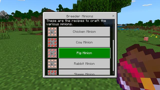 Screenshot of the Minecraft Bedrock Marketplace product Minions+ created by Hourglass Studios.