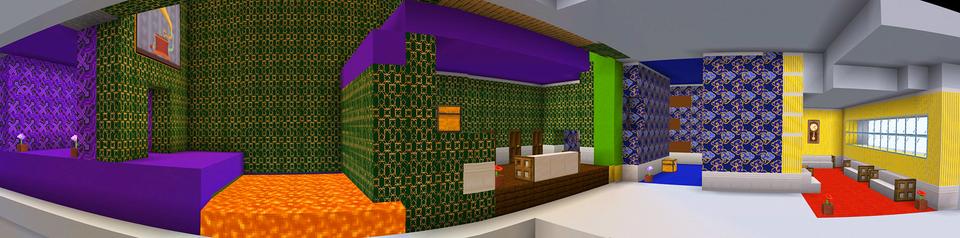 Panorama of the Minecraft Bedrock Marketplace product Escape Room created by House of How.