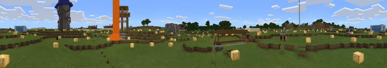 Panorama of the Minecraft Bedrock Marketplace product Lucky Block 2: Survival created by House of How.