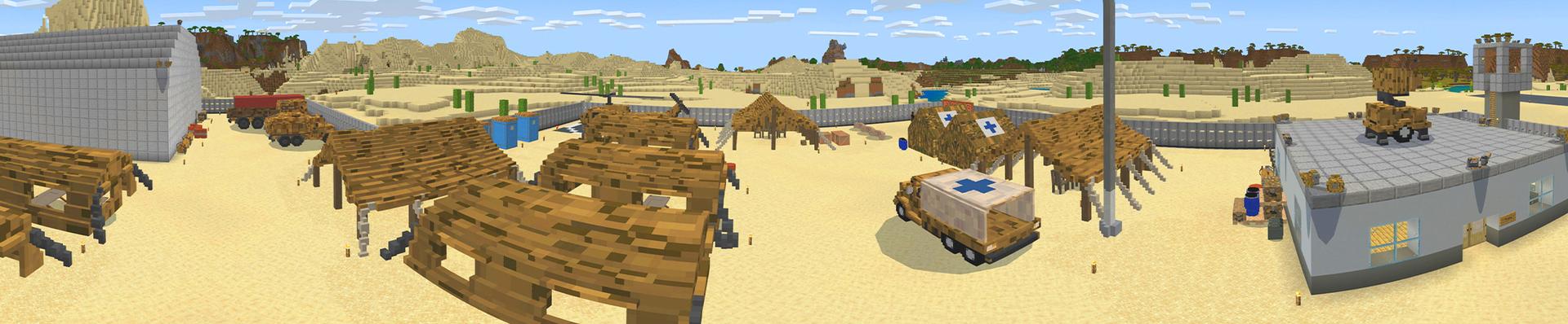 Panorama of the Minecraft Bedrock Marketplace product Military Outpost: Desert created by House of How.