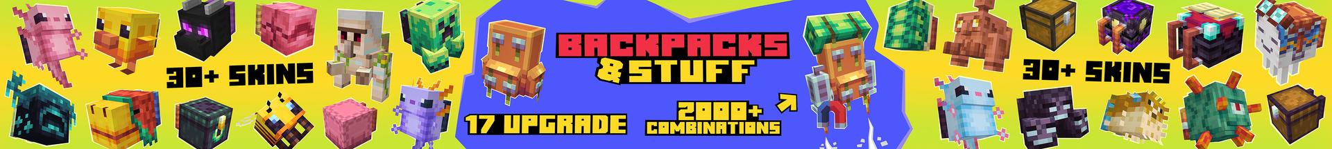 Panorama of the Minecraft Bedrock Marketplace product Backpacks & Stuff Add-On created by Humblebright Studio.