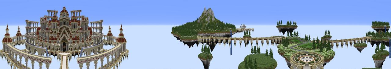 Panorama of the Minecraft Bedrock Marketplace product Floating Castle Strategy created by Impress.