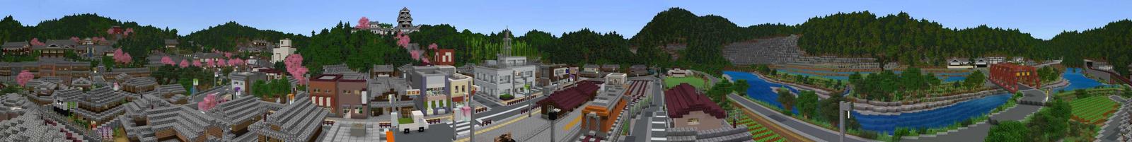 Panorama of the Minecraft Bedrock Marketplace product Hot Spring Village created by Impress.