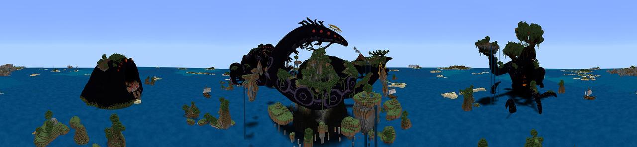 Panorama of the Minecraft Bedrock Marketplace product Monster Islands created by Impress.