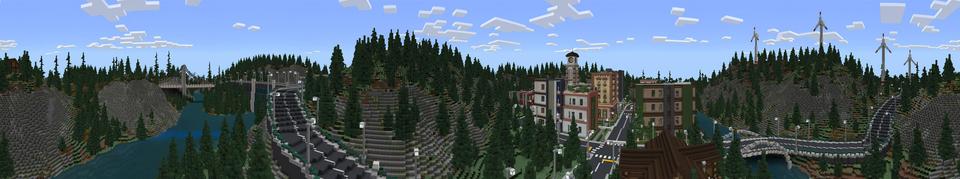 Panorama of the Minecraft Bedrock Marketplace product Woodland City created by Impulse.
