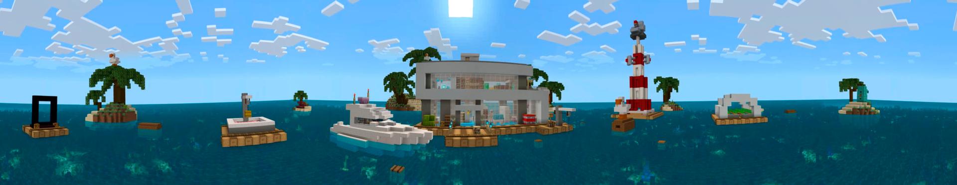 Panorama of the Minecraft Bedrock Marketplace product Modern Houseboat Survival created by In Mine.