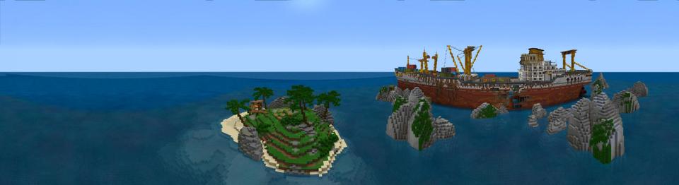 Panorama of the Minecraft Bedrock Marketplace product Survival Boat created by inPixel.