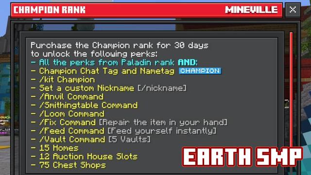 Screenshot of the Minecraft Bedrock Marketplace product Champion Rank (30d) created by InPvP.