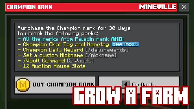 Screenshot of the Minecraft Bedrock Marketplace product Champion Rank (30d) created by InPvP.