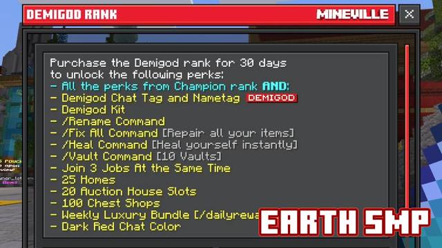 Screenshot of the Minecraft Bedrock Marketplace product Demigod Rank (30d) created by InPvP.