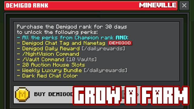 Screenshot of the Minecraft Bedrock Marketplace product Demigod Rank (30d) created by InPvP.