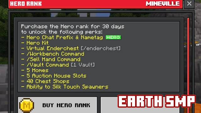 Screenshot of the Minecraft Bedrock Marketplace product Hero Rank (30d) created by InPvP.