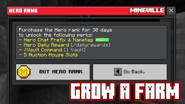 Screenshot of the Minecraft Bedrock Marketplace product Hero Rank (30d) created by InPvP.