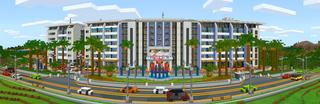 Panorama of the Minecraft Bedrock Marketplace product Mineville Hotel Resort created by InPvP.