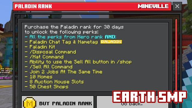 Screenshot of the Minecraft Bedrock Marketplace product Paladin Rank (30d) created by InPvP.