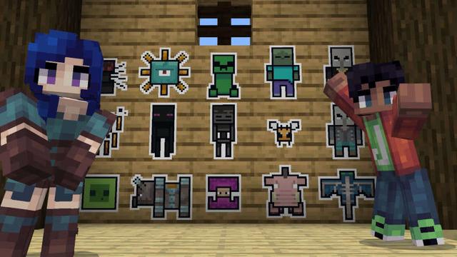 Screenshot of the Minecraft Bedrock Marketplace product Papercraft Mob Stickers Add-On created by Jigarbov Productions.