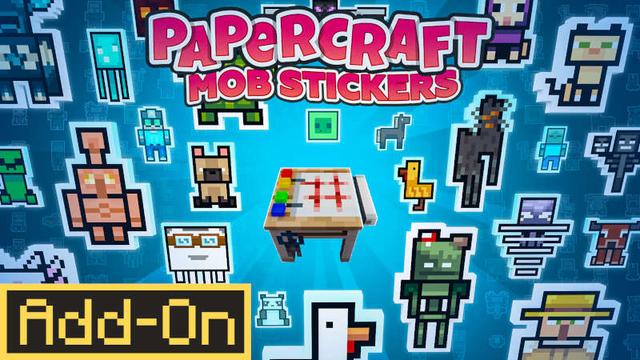 Thumbnail of the Minecraft Bedrock Marketplace product Papercraft Mob Stickers Add-On created by Jigarbov Productions.