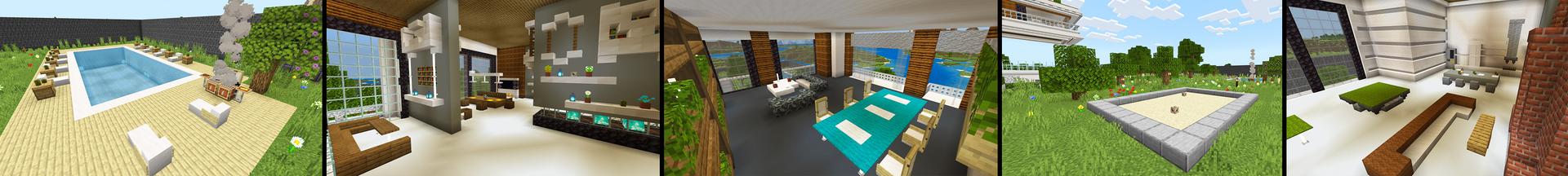 Panorama of the Minecraft Bedrock Marketplace product 2022 Modern Mansion created by KA Studios.