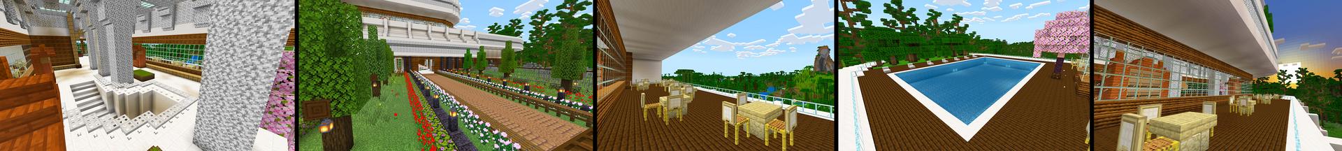 Panorama of the Minecraft Bedrock Marketplace product 2024 Modern Mansion created by KA Studios.