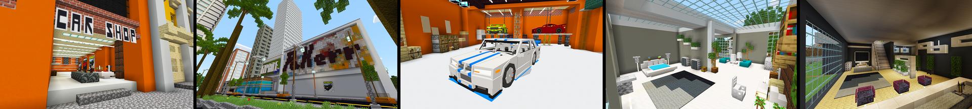 Panorama of the Minecraft Bedrock Marketplace product City Street Cars! created by KA Studios.