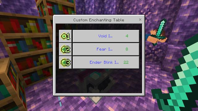 Screenshot of the Minecraft Bedrock Marketplace product Enchantment Expansion Add-On created by King Cube.