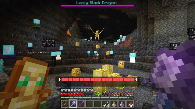 Screenshot of the Minecraft Bedrock Marketplace product Lucky Block Add-On created by King Cube.