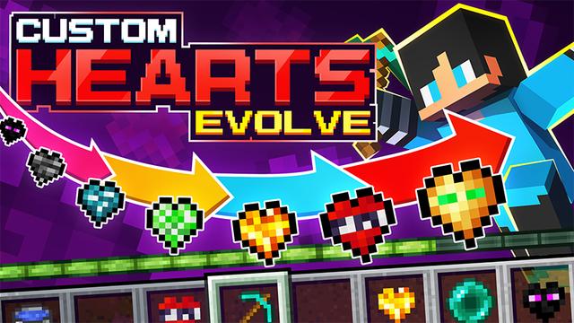 Thumbnail of the Minecraft Bedrock Marketplace product CORAÇÕES PERSONALIZADOS EVOLUI created by Kreatik Studios.