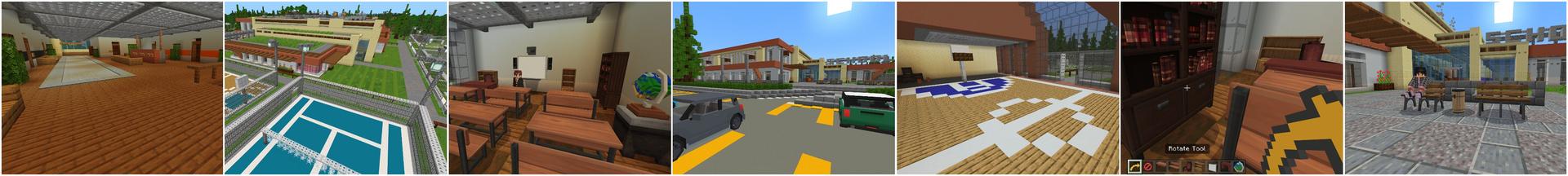 Panorama of the Minecraft Bedrock Marketplace product Furniture: Modern School created by Kreatik Studios.