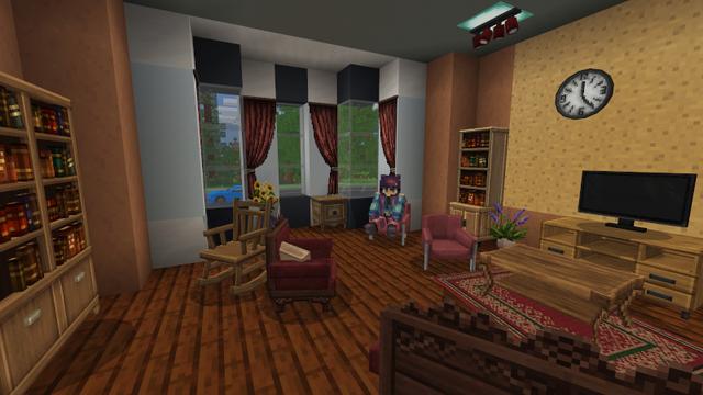 Screenshot of the Minecraft Bedrock Marketplace product Living Room Furniture created by Kreatik Studios.
