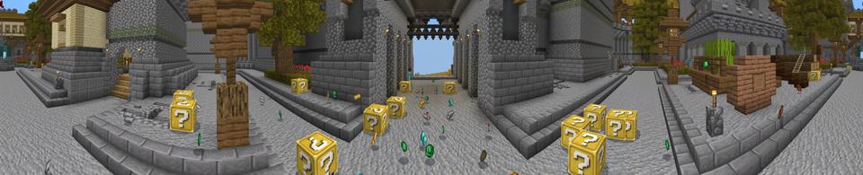 Panorama of the Minecraft Bedrock Marketplace product Lucky Block Skyblock Castle created by Kreatik Studios.