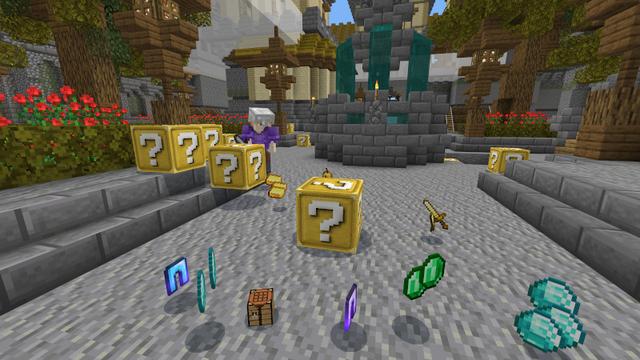 Screenshot of the Minecraft Bedrock Marketplace product Lucky Block Skyblock Castle created by Kreatik Studios.