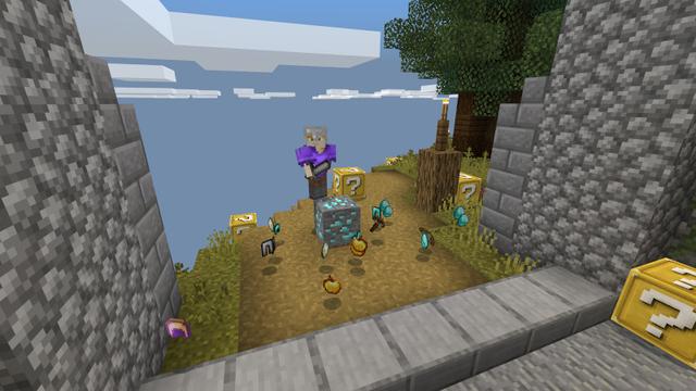 Screenshot of the Minecraft Bedrock Marketplace product Lucky Block Skyblock Castle created by Kreatik Studios.