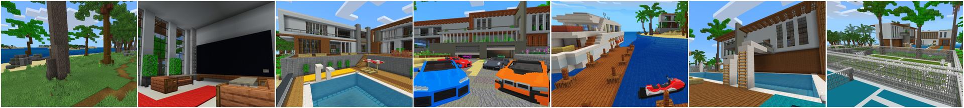 Panorama of the Minecraft Bedrock Marketplace product Modern Beach House created by Kreatik Studios.