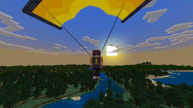Screenshot of the Minecraft Bedrock Marketplace product Parachutes created by Kreatik Studios.
