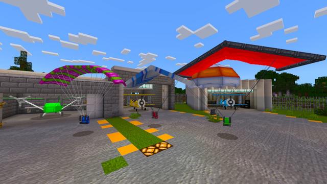 Screenshot of the Minecraft Bedrock Marketplace product Parachutes created by Kreatik Studios.