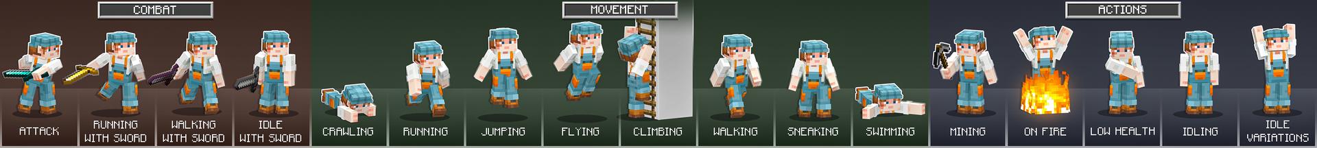 Panorama of the Minecraft Bedrock Marketplace product Player Animations Add-On created by Kreatik Studios.