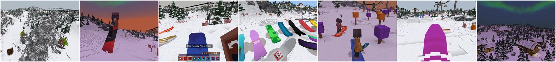 Panorama of the Minecraft Bedrock Marketplace product SNOWBOARDS created by Kreatik Studios.