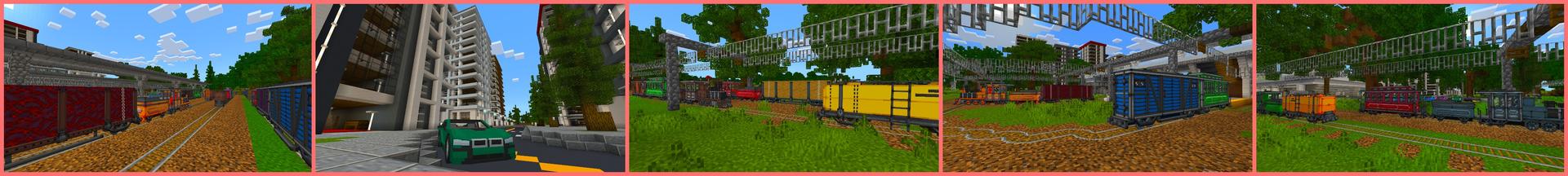 Panorama of the Minecraft Bedrock Marketplace product Trains (Craftable) created by Kreatik Studios.