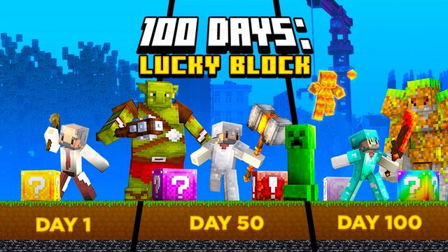 Thumbnail of the Minecraft Bedrock Marketplace product 100 Days Lucky Block created by Kubo Studios.