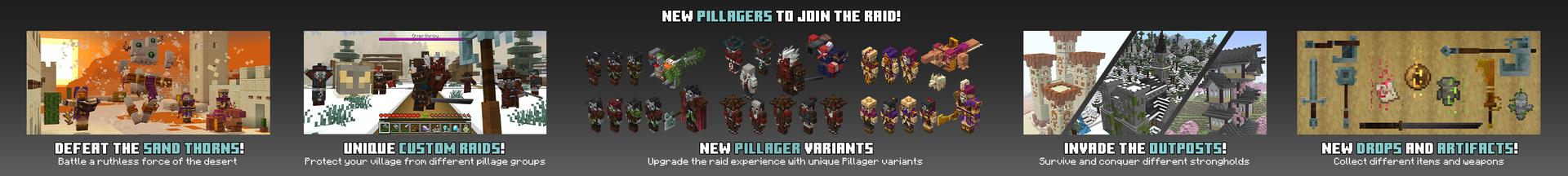 Panorama of the Minecraft Bedrock Marketplace product PILLAGERS++ Add-On created by Kubo Studios.
