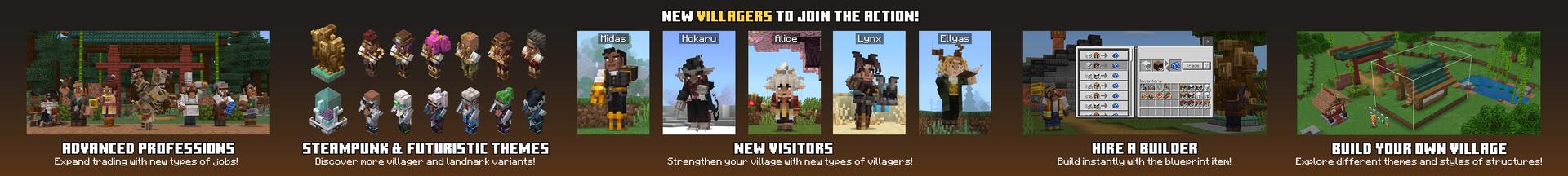 Panorama of the Minecraft Bedrock Marketplace product VILLAGERS++ Add-On created by Kubo Studios.