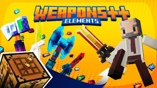 Thumbnail of the Minecraft Bedrock Marketplace product WEAPONS++ ELEMENTS created by Kubo Studios.