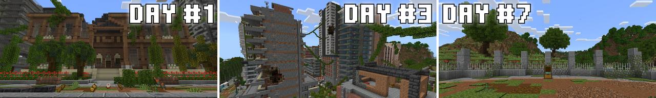 Panorama of the Minecraft Bedrock Marketplace product Abandoned City: Survive 7 Days created by Lifeboat.
