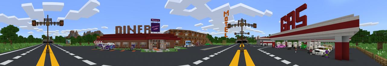 Panorama of the Minecraft Bedrock Marketplace product American Café created by Lifeboat.
