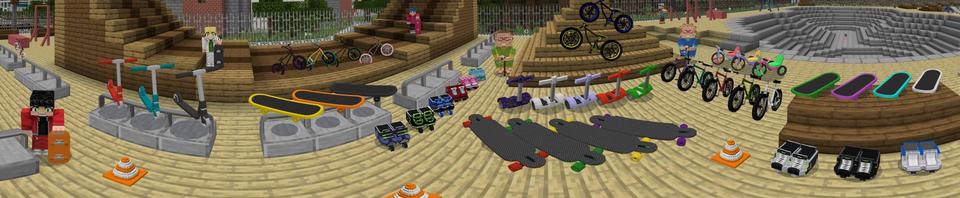 Panorama of the Minecraft Bedrock Marketplace product Bikes, Scooters & Skateboards created by Lifeboat.